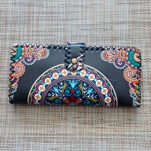Handmade Genuine Leather Colorful Mandala Bi-fold Wallet